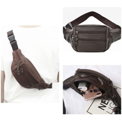 Leather Men Waist Belt Bag Thin Outdoor Sports Tactical Crossbody Chest Money Belt Bags