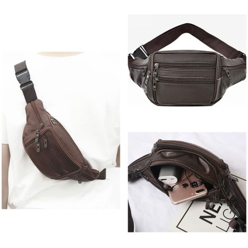 Leather Men Waist Belt Bag Thin Outdoor Sports Tactical Crossbody Chest Money Belt Bags