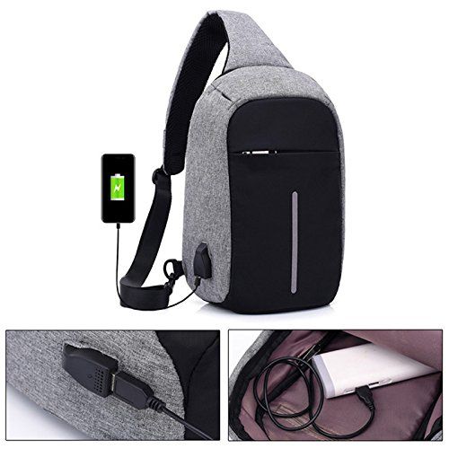 TedGear Bobby Sling Anti Theft Backpack, Chest Bag, Single Shoulder Strap Bag With USB Charging Port-Grey - Image 2